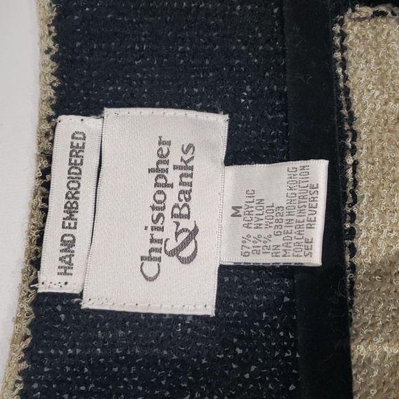 Hand embroidery short sleeve button front cardigan floral. Black and tan. - Picture 3 of 6